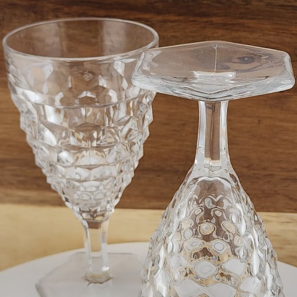 2 Fostoria American Cubist Clear Stemmed Water Goblets 6.75" cube water glasses - Picture 4 of 6